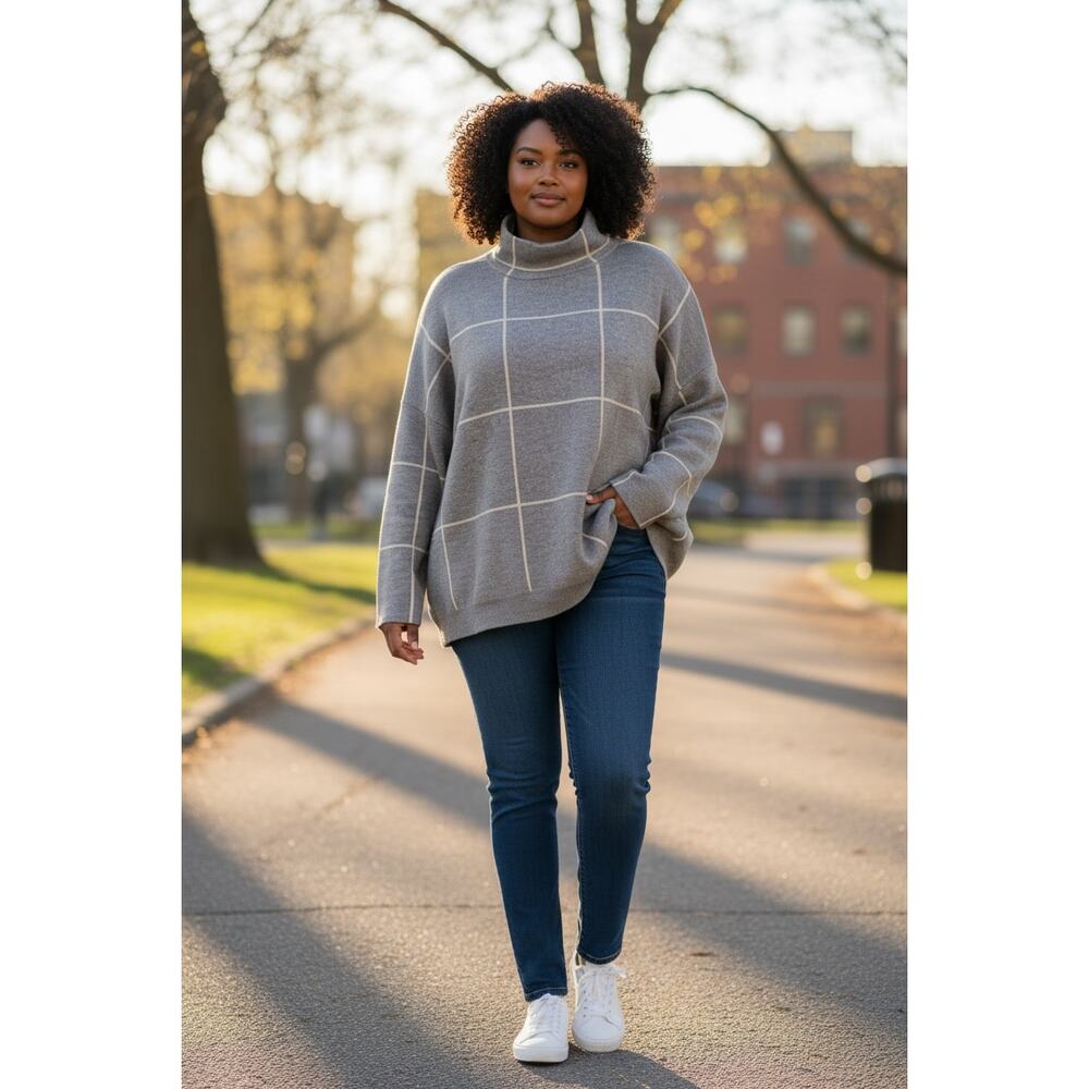 NWT Boutique Designer Davi & Dani Grid Pattern MOCK NECK SWEATER 3XL
